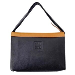 Givenchy black pebbled leather tan leather clutch shoulder bag